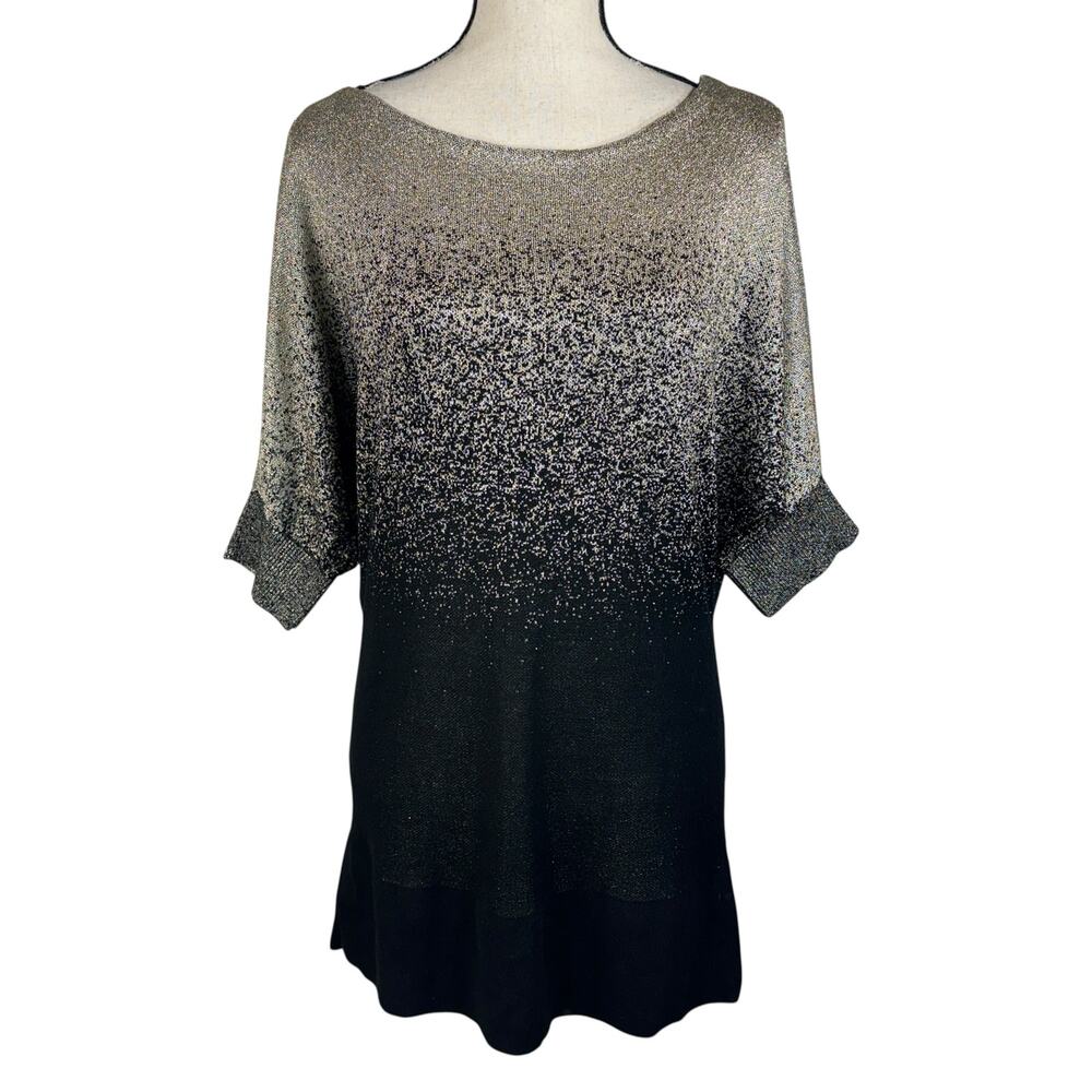 WHBM Large Ombre Sweater Dolman Sleeves Keyhole Stretch Gold Metallic Black